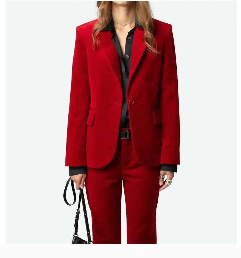 Zadig & Voltaire Vero Red Velvet Blazer Jacket 8 US 38 FR Academia Old Money